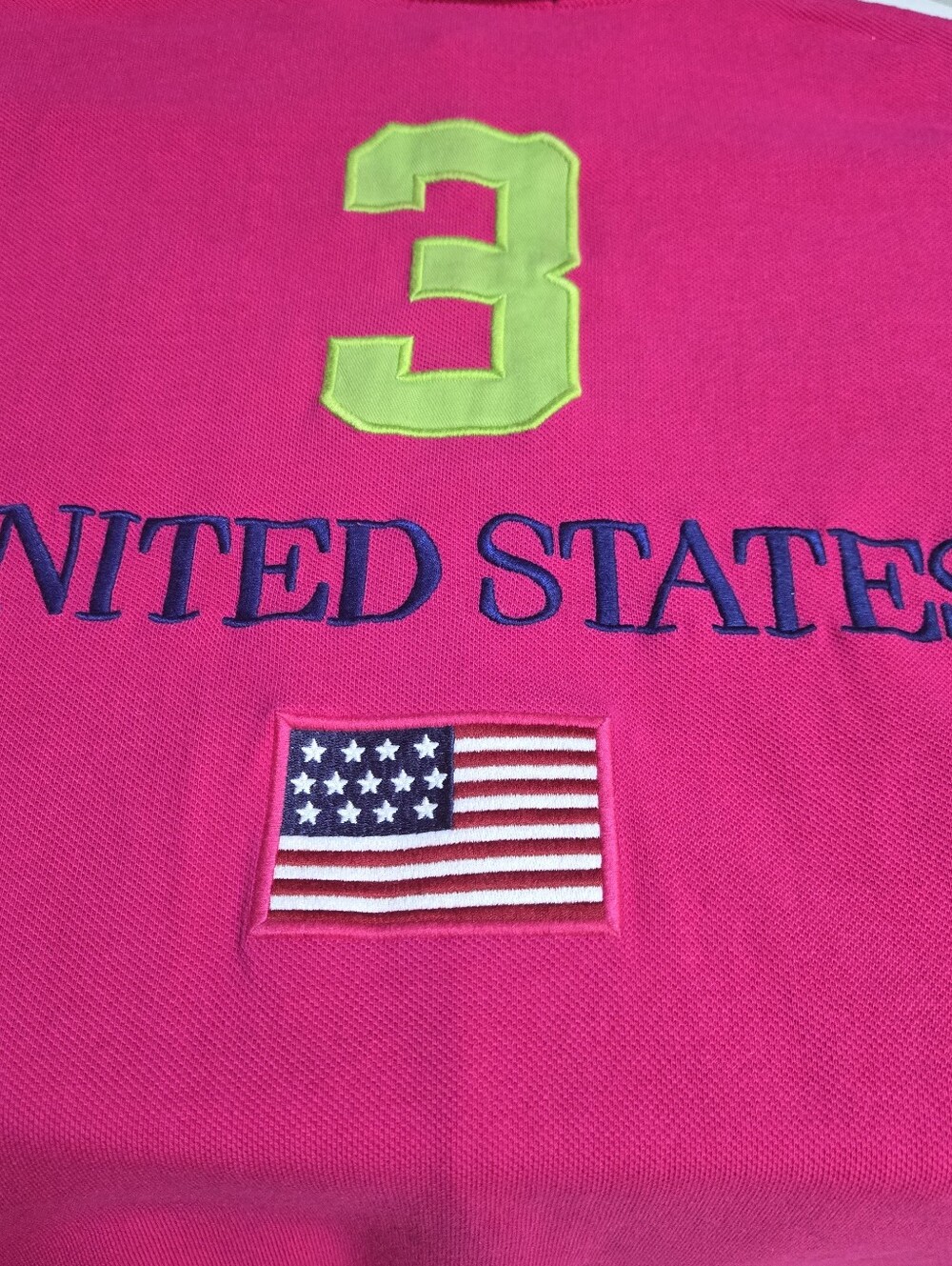 POLO Big Pony By Ralph Lauren Size L, USA Flag, Hot Pink #3 On Back & Sleeve - Picture 8 of 10